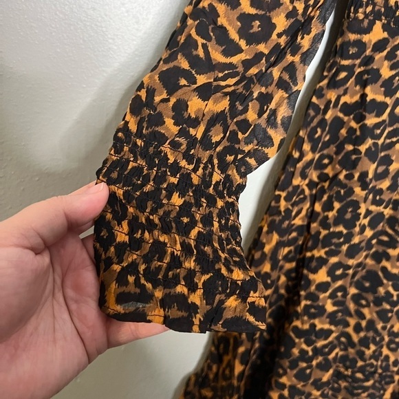 NWOT Whistles Women's Brown Classic Leopard Shirred Dress - Picture 10 of 13